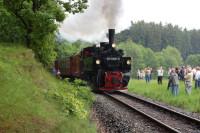 Sonderzug mit Malletlok 99 5906 beim Fotohalt hinter dem Haltepunkt Sternhaus Haferfeld