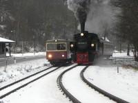 Schein-Doppelausfahrt im Bahnhof Alexisbad mit Zug Nto 8981 (Tw 187 012) und Sonderzug (Lok 99 5906) (1)